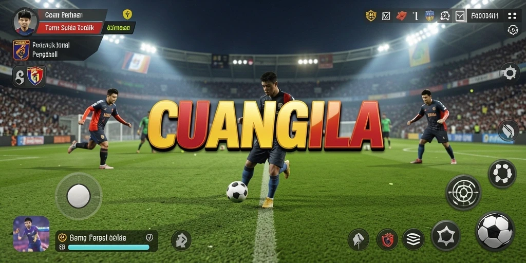 Tampilan gameplay utama CUANGILA yang penuh aksi sepak bola.