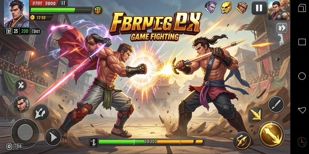 Screenshot menampilkan karakter bertarung dalam FBRP88 dengan efek visual yang menarik.
