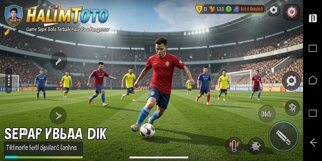 Tampilan gameplay HALIMTOTO yang mendebarkan dengan aksi sepak bola nyata.