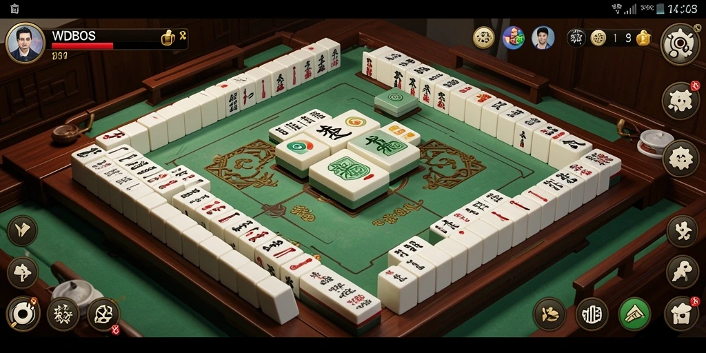 Screenshot gameplay WDBOS yang menampilkan suasana Mahjong yang seru.